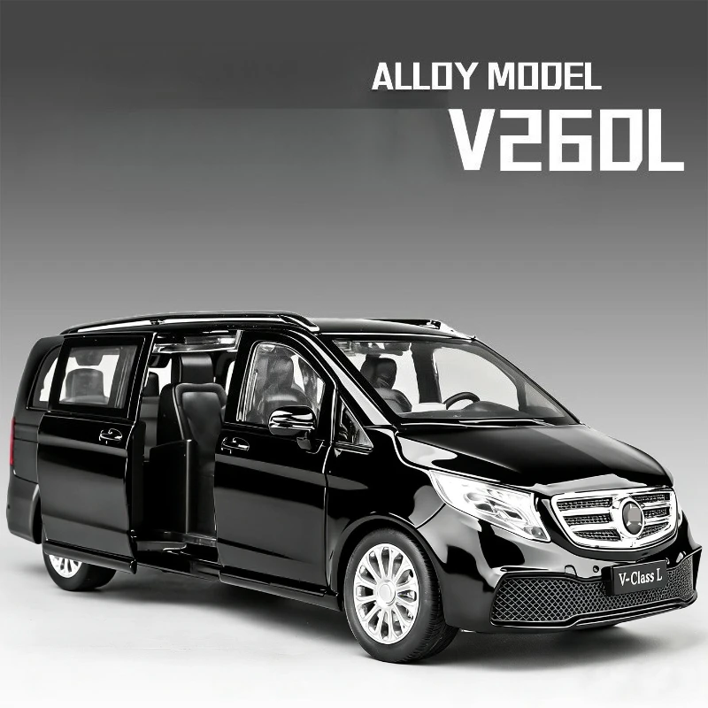 

1:24 V260L MPV Business Vehicles Simulation Diecast Metal Alloy Model Car Sound Light Collection Kids Toy Gift