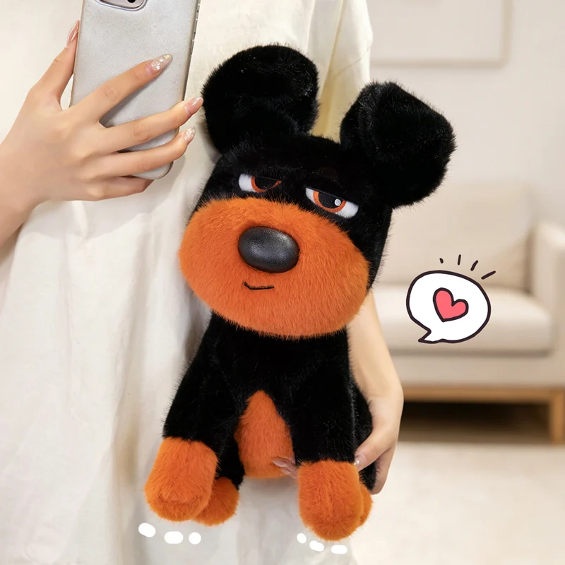 Rottweiler Plush Dog Doll Black Orange Expressive Eyes Sitting Pose Soft Fluffy Valentines Day Birthday Gift Dog Lover