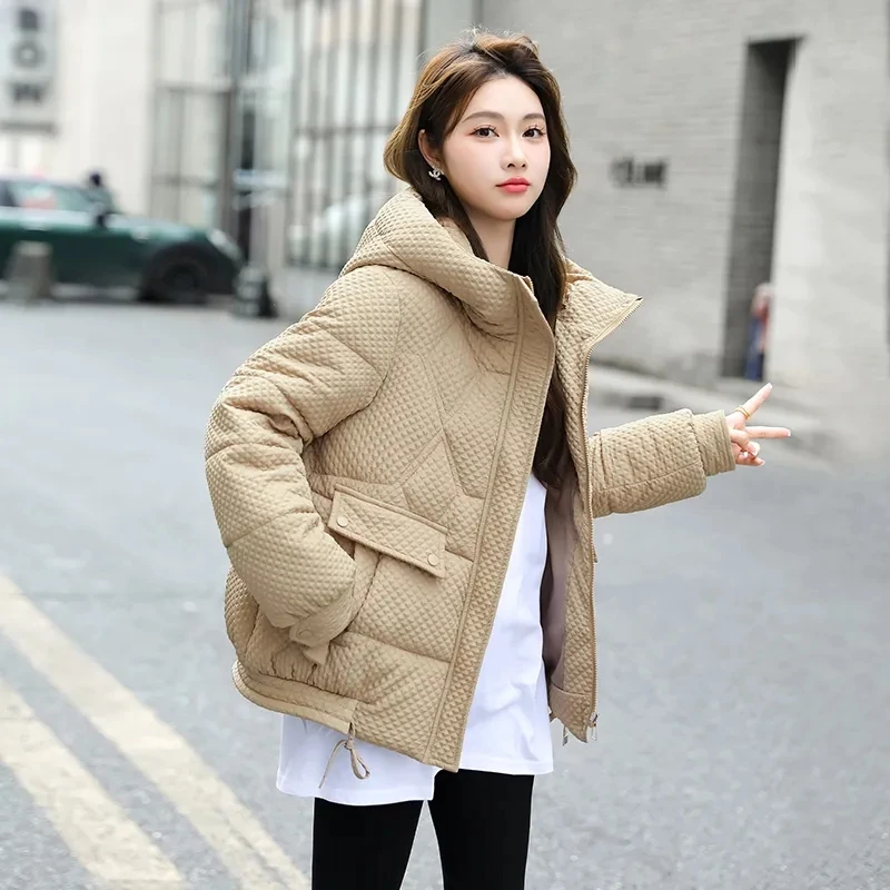 

Korean Solid Color Thick Short Cotton-Padded Jacket Women 2024 Winter New Fashion Warm Coat Female Loose Outerwear Trend W098