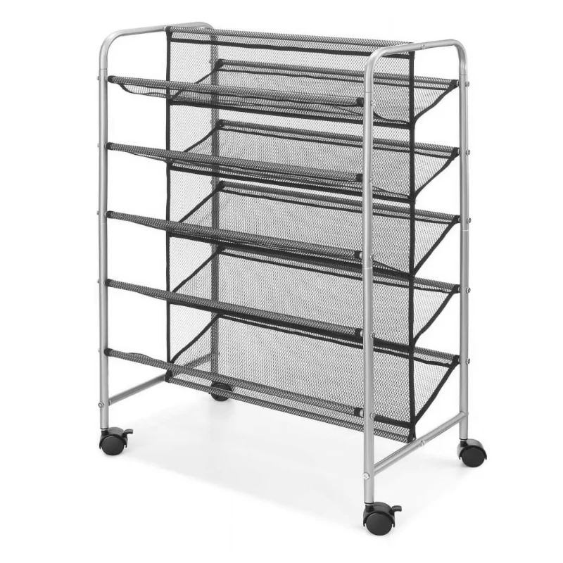 5-Layer metal mesh shoe rack storage rack, can accommodate 30 pairs of shoes, black, adjustable, foldable,