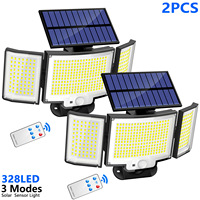 Outdoor Solar Wall Lights 328 LEDs Motion Sensor with Remote Control 3 Heads IP65 Waterproof for Yard Front Door Porch Garage