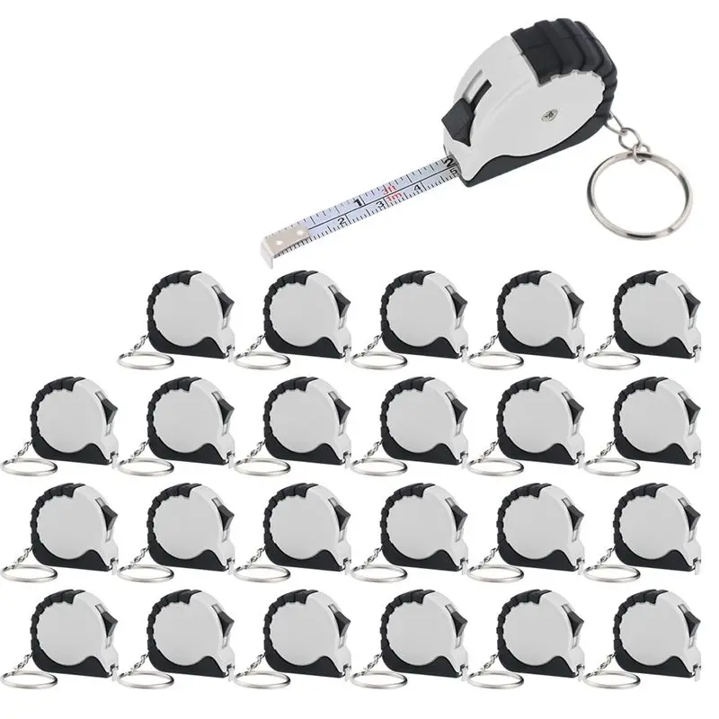 A78K Modern Mini Tape Measure Keychain Set, 3 Ft Retractable, 24 Pieces, Pocket Size With Lock