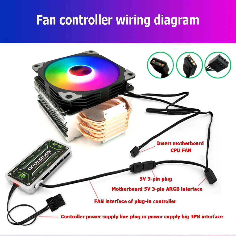 COOLMOON Fan Controller Adapter Cable 5V ARGB 3Pin to Small 4Pin/6Pin Converter Cord Only for Coolmoon RGB Cooling Fans Radiator