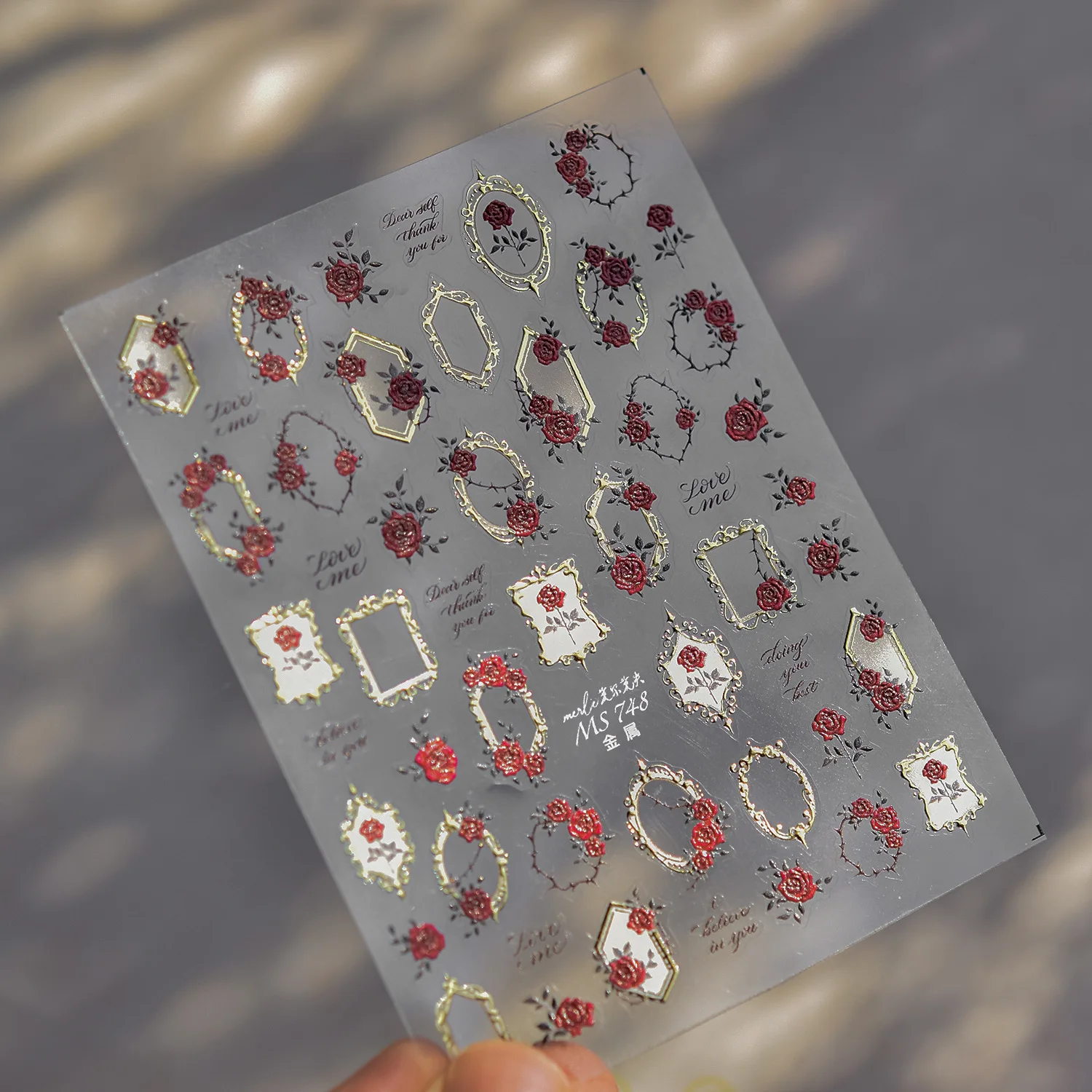 Elegant Gold Silver Rose Frame High Quality Adhesive Nail Art Stickers DIY Manicure Decoration MS-746