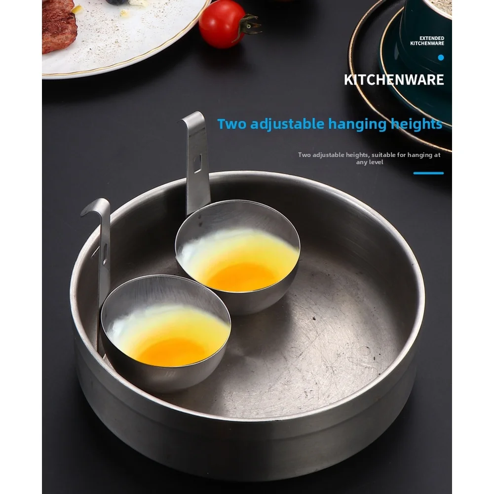 Stainless Steel Hanging Egg Poacher for Easy Boiled Eggs Cooking Tool with 2 Height Adjustments and Ergonomic Handle
