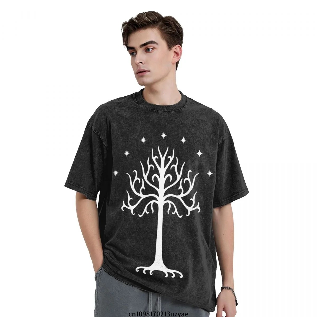 

White Tree Of Gondor Men's Vintage Cotton Short Sleeve T-Shirt Summer Hip Hop Tee shirt