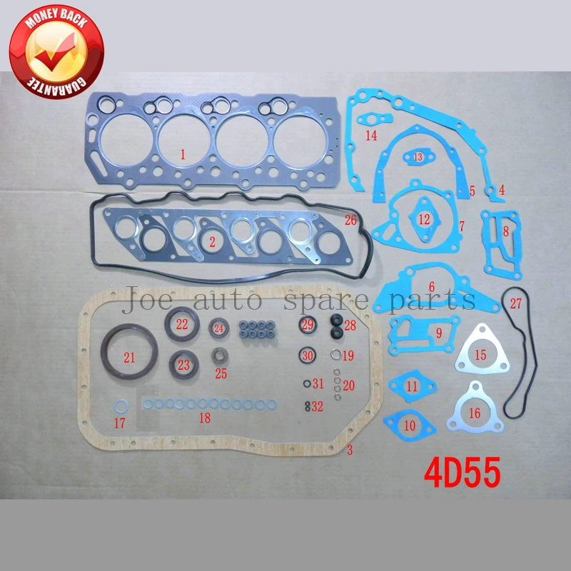 4D55 4D55T Engine complete Full Gasket Set kit for Mitsubishi Galant II/Montero 2.3TD 2347CC 1980-1984  MD974500  S38257-00