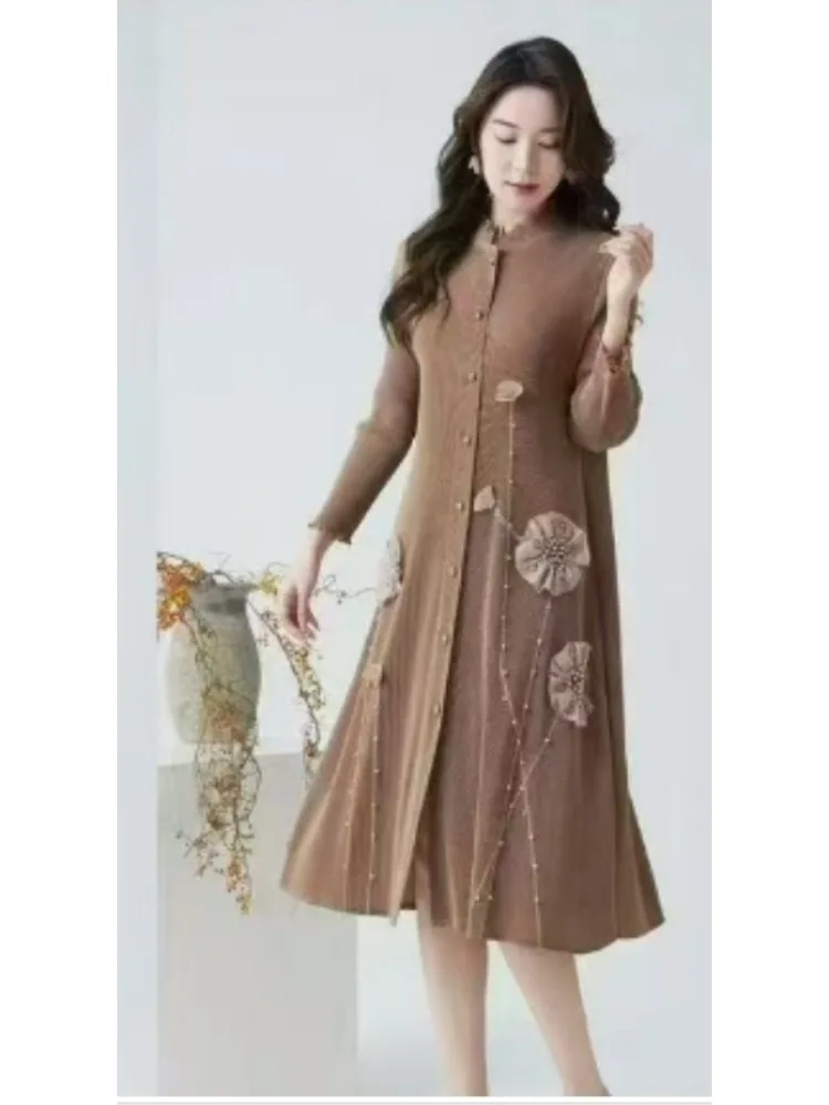 

2025 New Korean Version Summer New Pleated Solid Color Fashion Foreign Style Dress Women's High-end Long Skirt