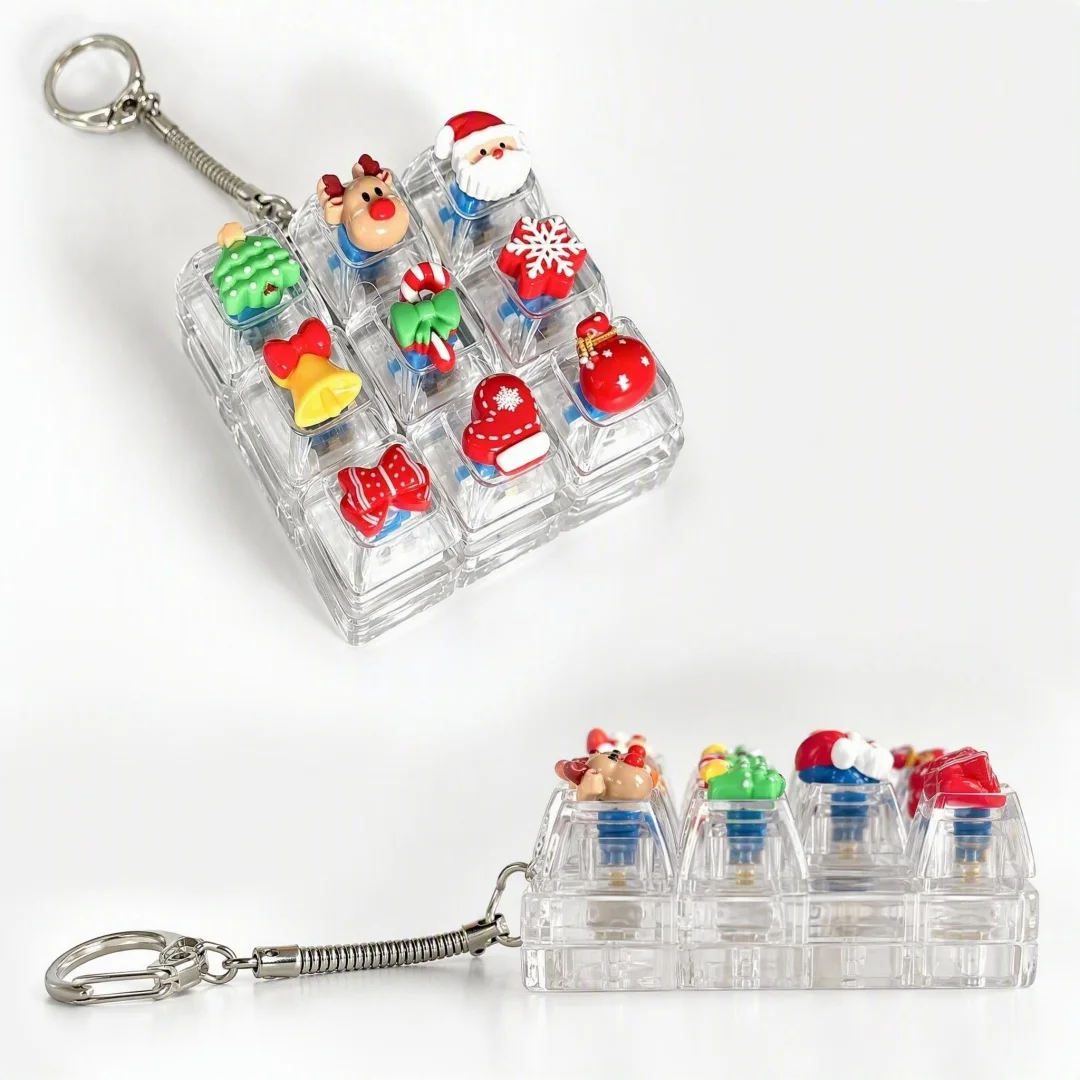 Christmas Keychain Gift 9Key Keyboard Fidget Key Chain Cute Cartoon Clicky Keyboard Clicker Backpack Charm Pendant Stress Relief