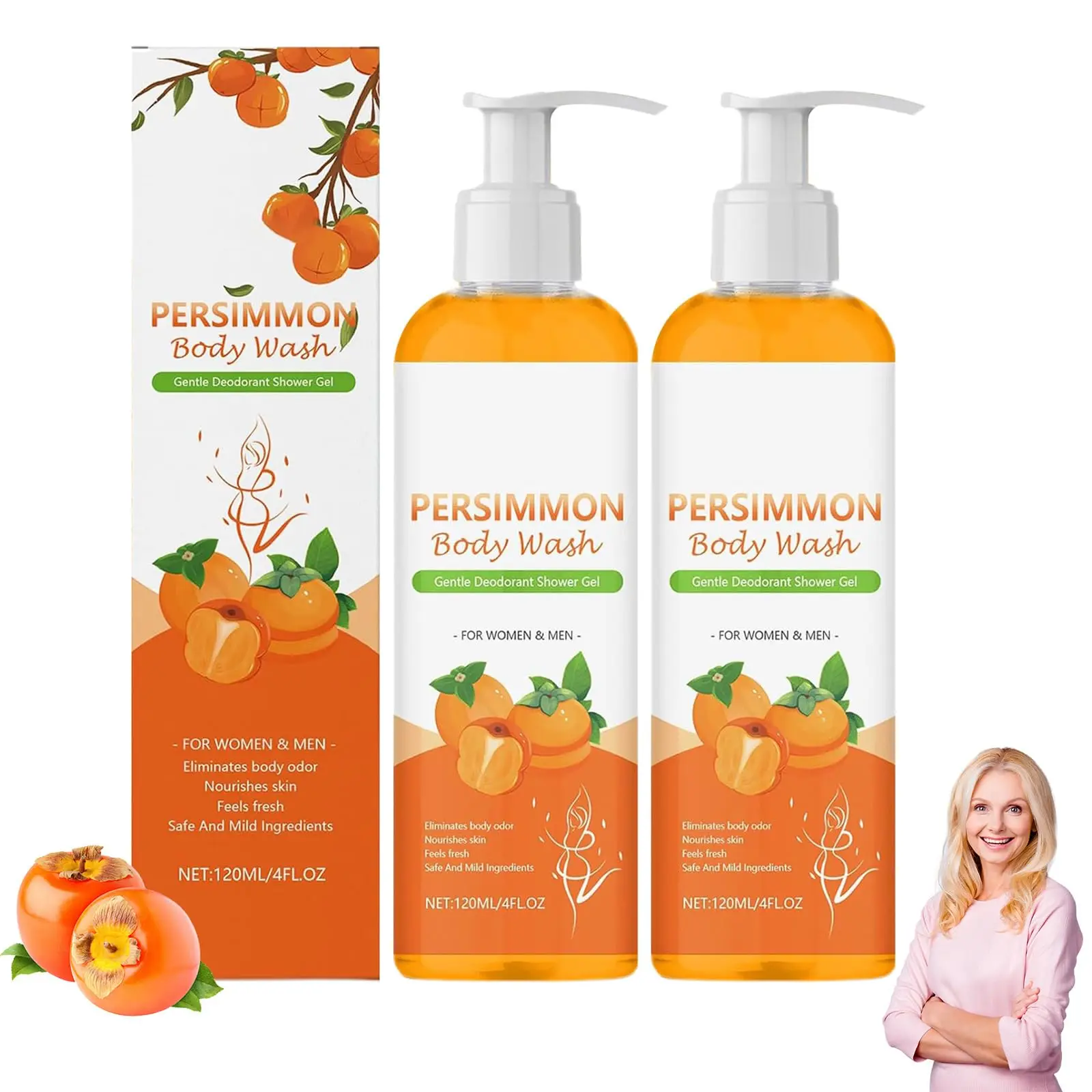 Body Wash, Kaori Persimmon Soap for Old People Smell, Natural Deodorizing Body Cleanser with Persimm on & Green Tea Extracts