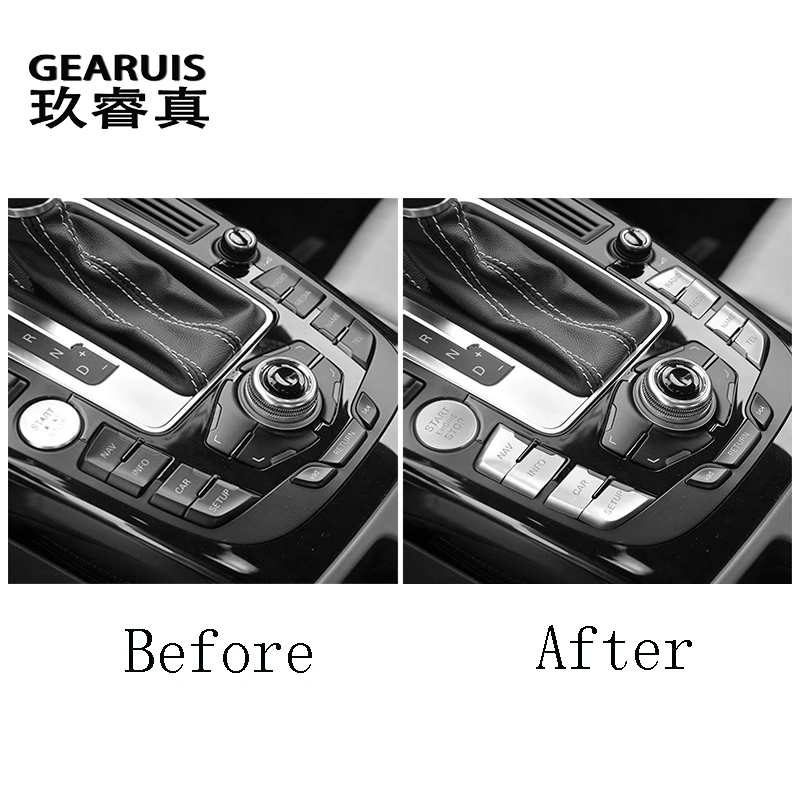 Car Styling For Audi A4 B8 2009-2016 Central control Gear Shift Cover Switch Button Engine Start Stop Sticker Auto Accessories