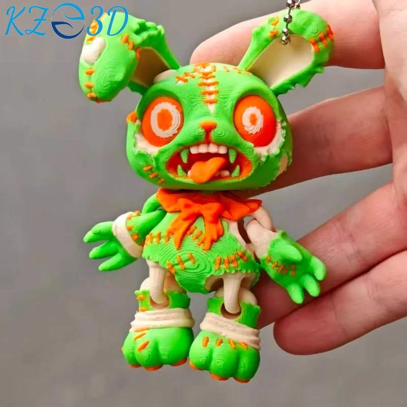 KZ3D 3D Printed Creepy Zombie Bunny Keychain, Articulated Movable Rabbit Pendant, Gothic Style Collectible Gift