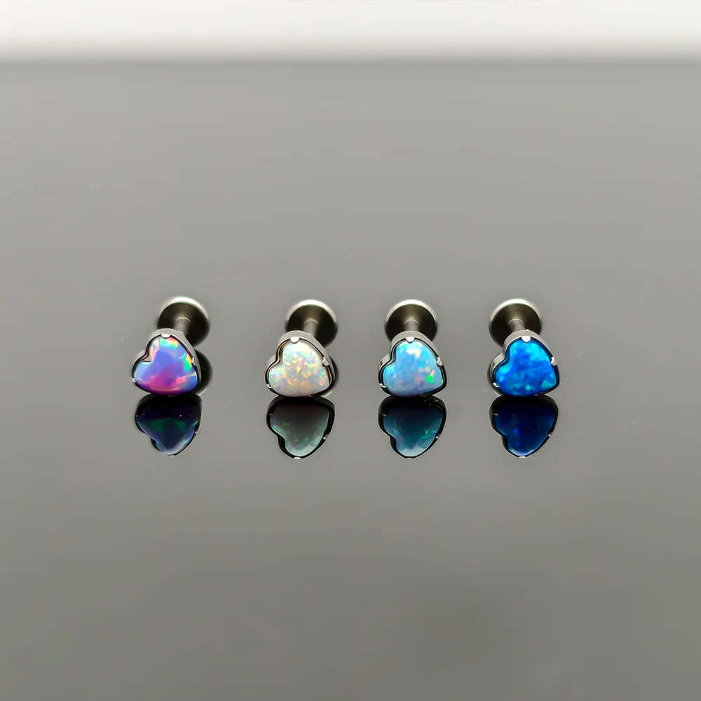 أقراط من التيتانيوم بقلب العقيق ، مجوهرات مثقوبة من الخيوط الداخلية ، زنمة حلزونية للنساء والرجال ، ASTM F136