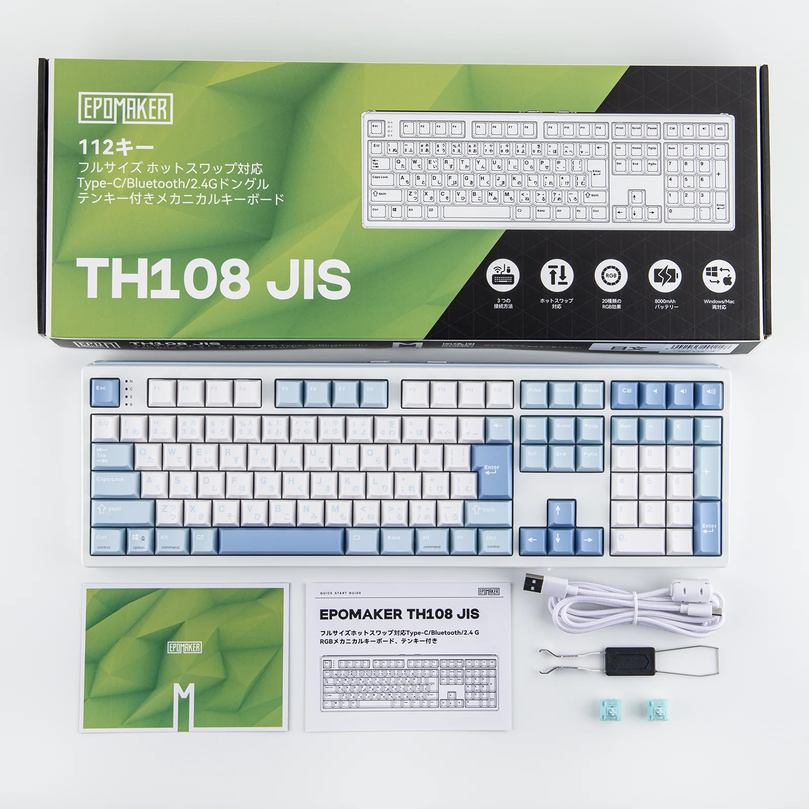Custom  EPOMAKER TH108 JIS Layout 100 Full Size Hot Swap Wired Bluetooth 2.4G Wireless NKRO Mechanical Keyboard Numpad