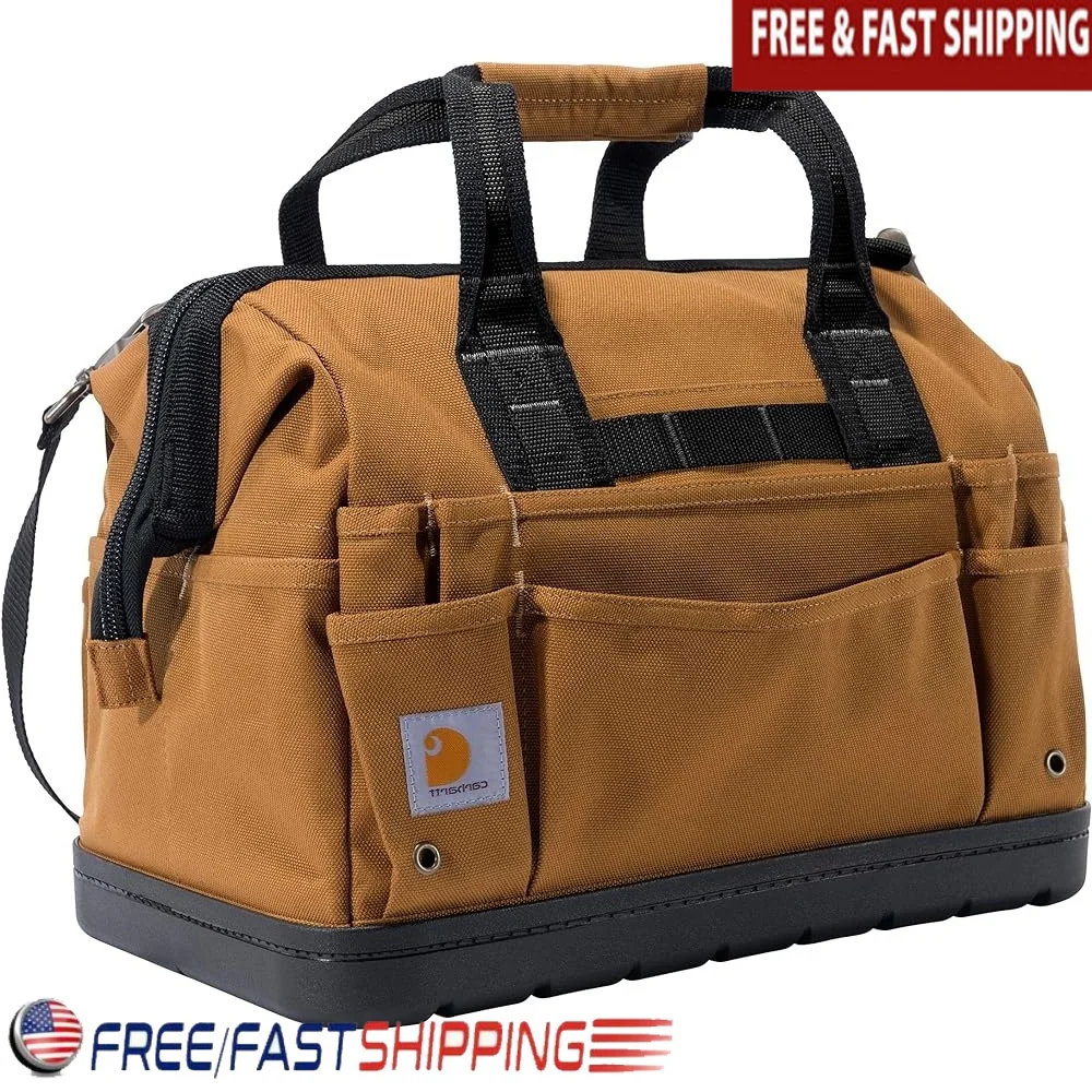 

Durable Water Resistant Tool Storage Bag with Molded Base 23 Exterior Pockets 11 Interior Pockets Heavyweight Onsite Tool