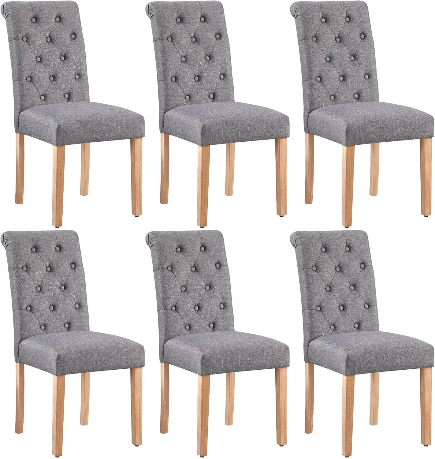 Dining Chairs Set of 6 Fabric Upholstered Dining  Padded Chairs Button Tufted Kitchen  With Solid Wood Leg