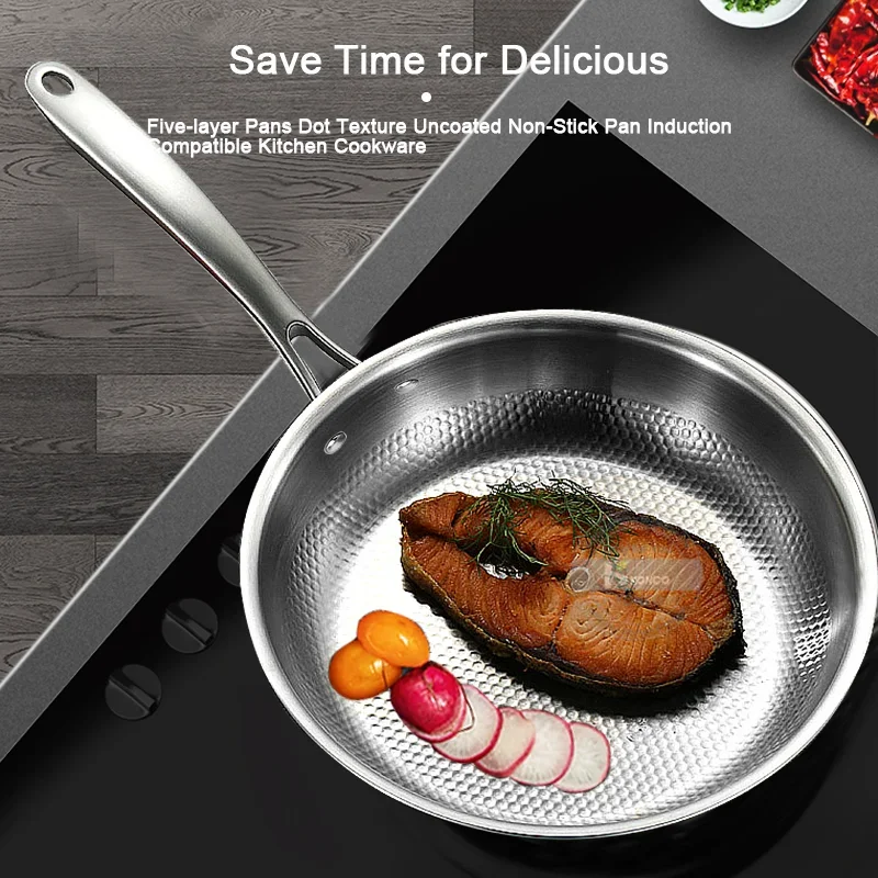 304 Stainless Steel wok Frying Pan Fried Steak Pot Uncoated Kitchen Cookware For Gas Stove Induction Cooker 28/30cm NonStick Pan