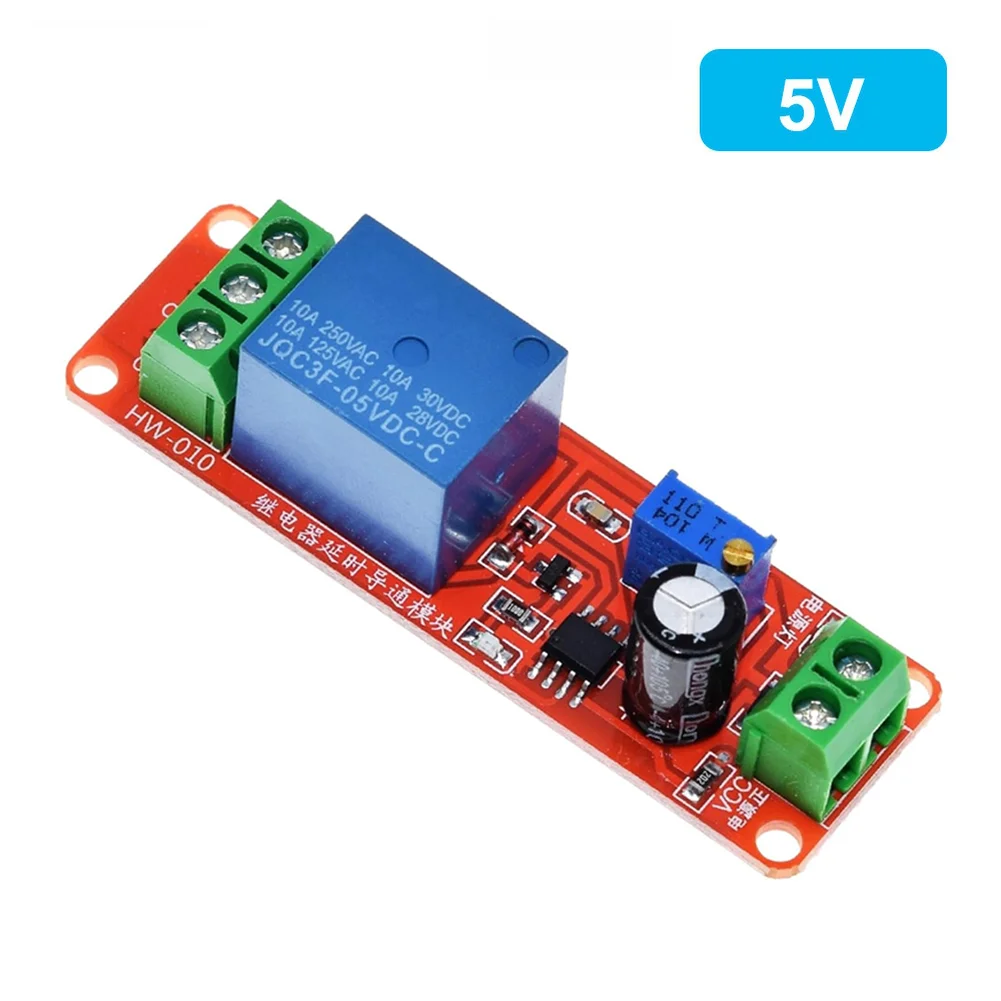 NE555 Adjustable Delay Relay Board with Visual Indicators for Input Power and Relay Status 1-10 Sec Timing Range