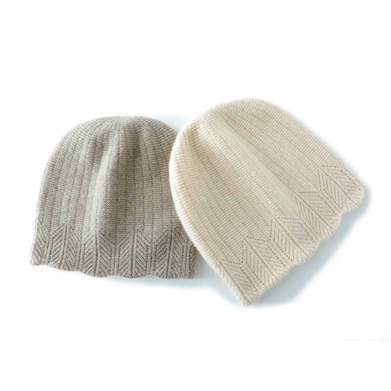 

100% pure wool autumn and winter knitted hat for womensolid colorfashionable and warm knitted wool ear protection hat