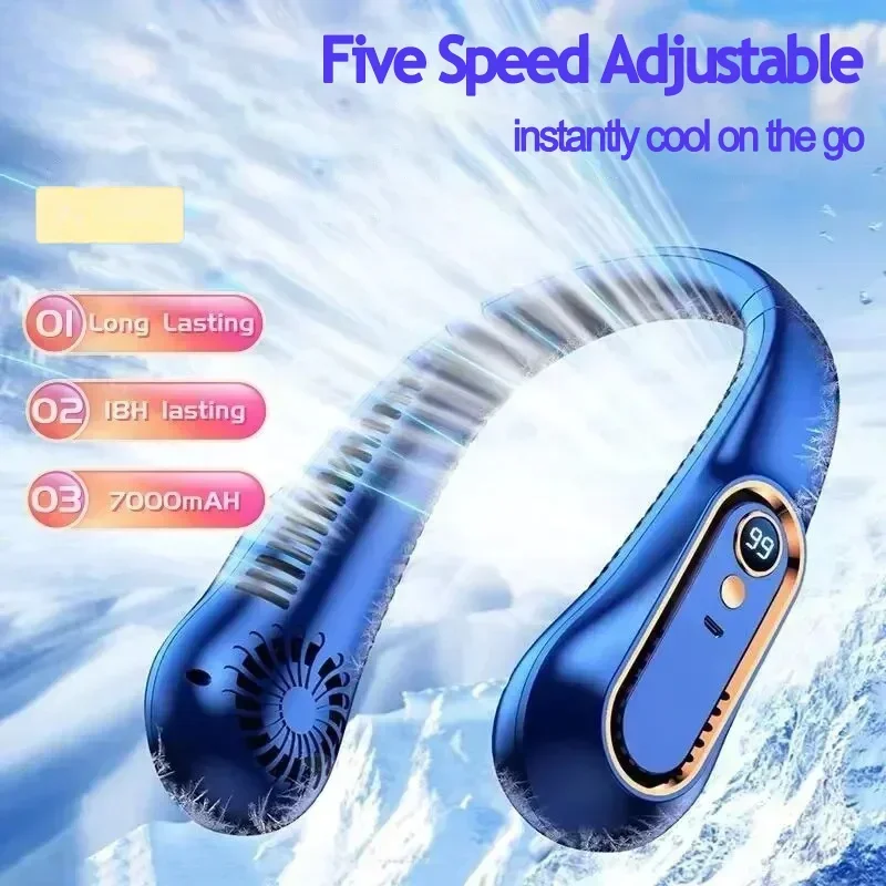 

Neck Fan High Power Digital Display Rechargeable Portable Silent Air Cooler Sports Electric Fan Summer Air Cooler