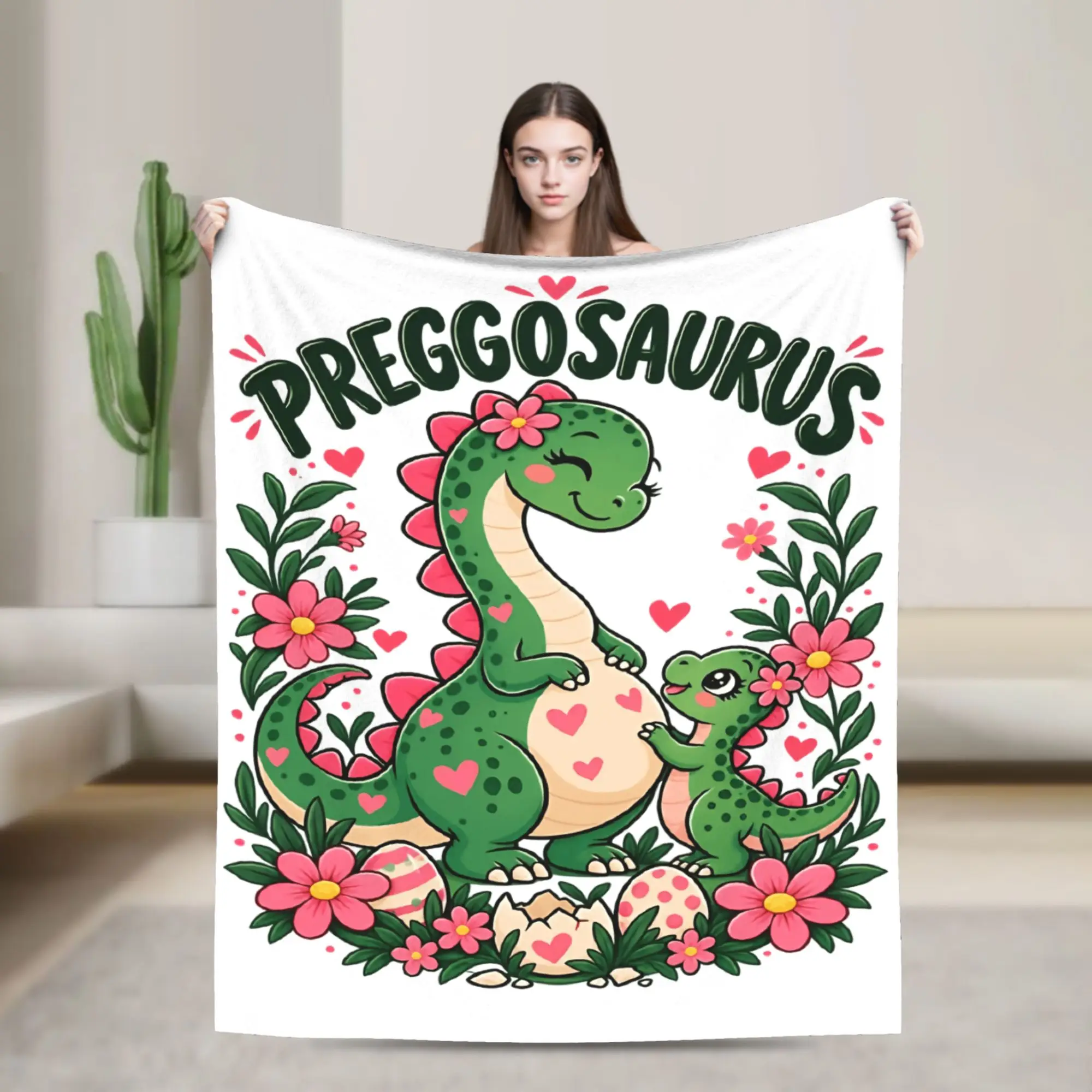 Preggosaurus Cute Pregnant Dinosaur Mom Baby Dino Blanket Adults Child Flannel Throw Blanket For Living Room Cozy Bedspread Gift