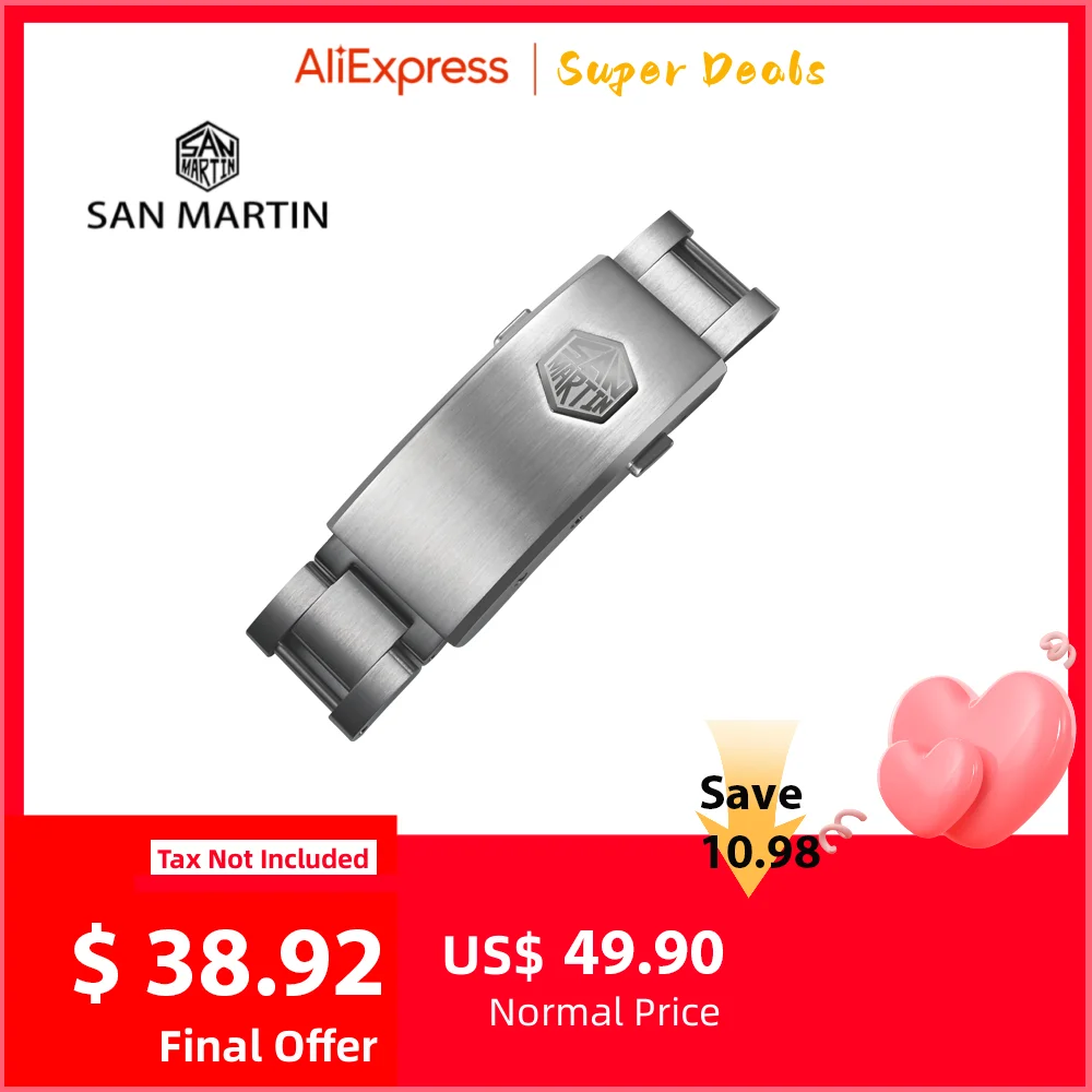 San Martin 16mm New Fly Micro Adjust Clasp Solid 316L Stainless Steel Folding For 3-Link Watch Bracelet Buckle Quality BK1642