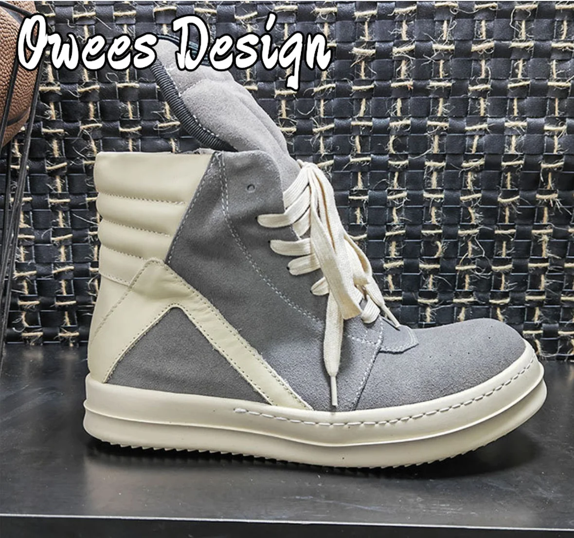 Owees Design  Brand Trainers Casual Men Shoes Natural Suede Genuine Leather Women Geobasket Lace Up Sneaker Zip Ankle Boots