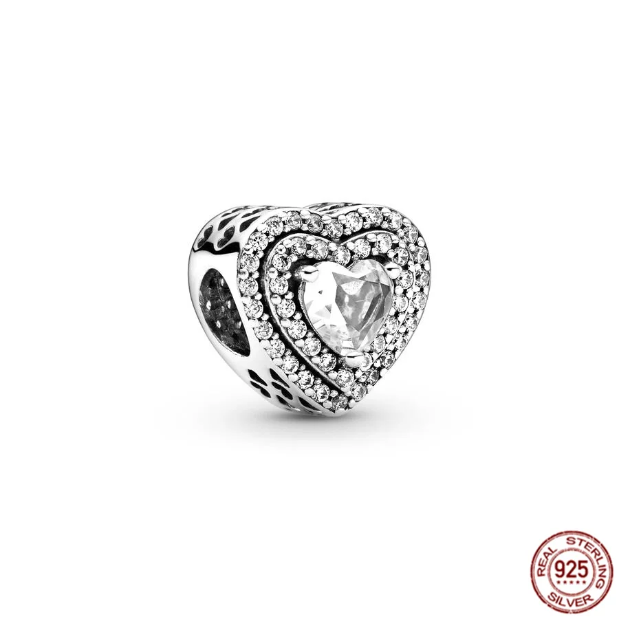 Charme de bricolage en argent regardé 925 pour bracelet Pandora original, breloque, perles circulaires transparentes, cœur à main levée, breloque de Rotterdam, convient aux bijoux exécutifs