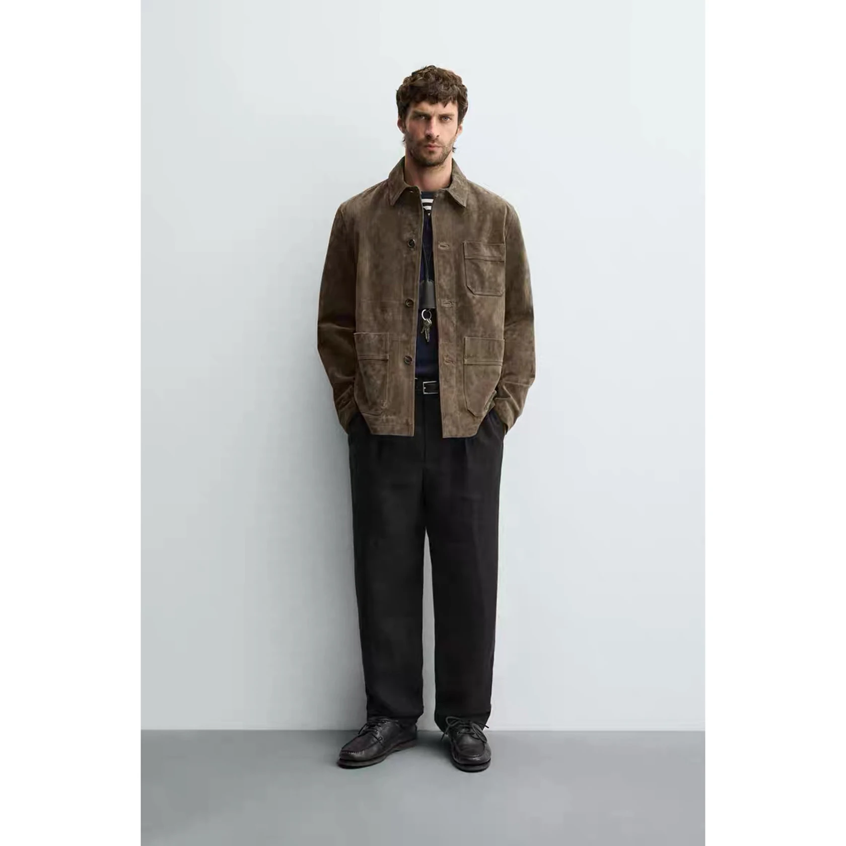 Men's Slim Fit Straight Leg Shirt Jacket Autumn New Arrival Anti-Fur Leather 8281132 533 Long Sleeve Casual Wear Pure Color