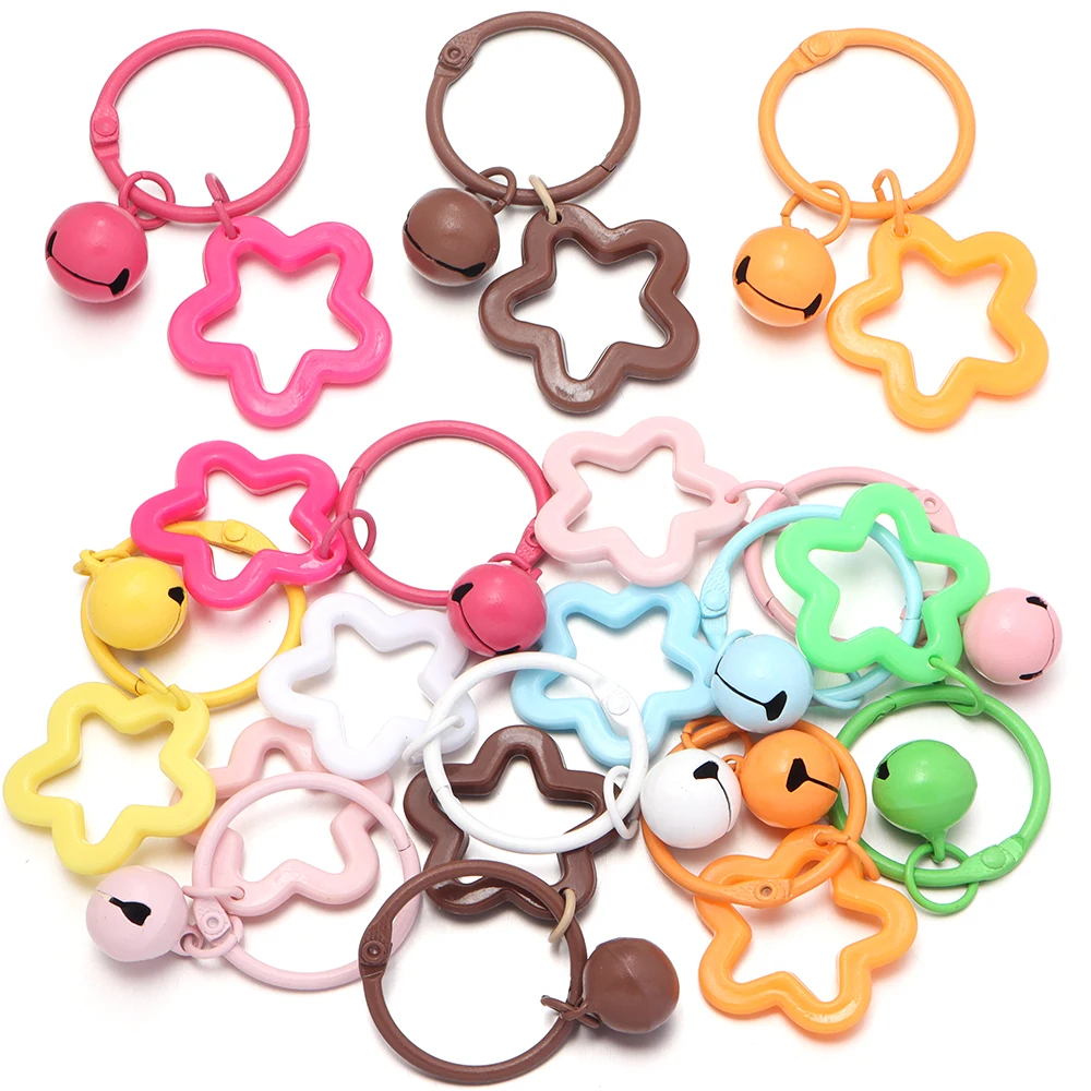 10pcs Acrylic Star Keychains with Small Bell Shaped Pentagram Pendants for Keychain Pendants Fuse Bead Charm Jewelry Accessories