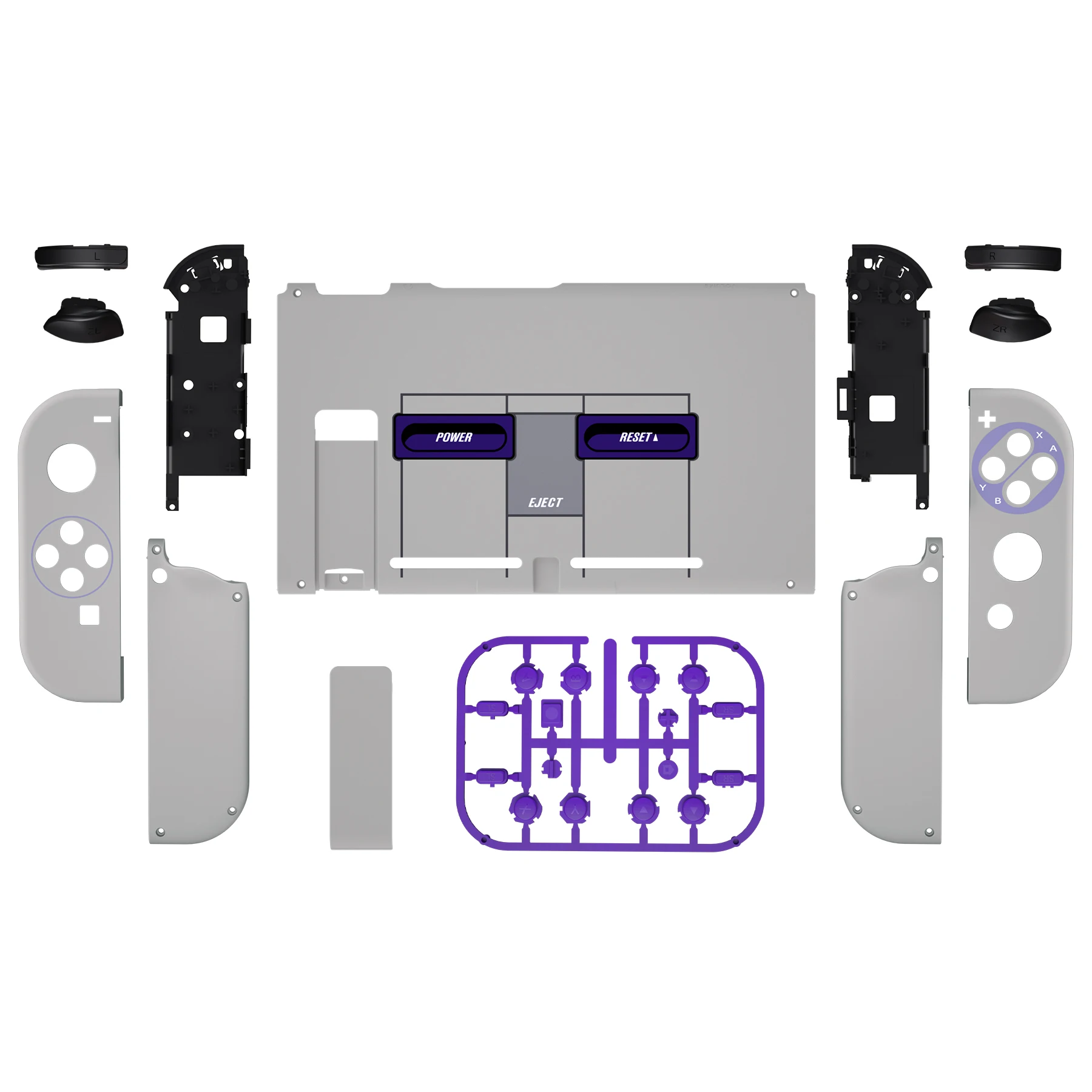 eXtremeRate Classics SNES Style Grip Console Backplate Controller Housing Shell with Full Set Buttons for NS Switch