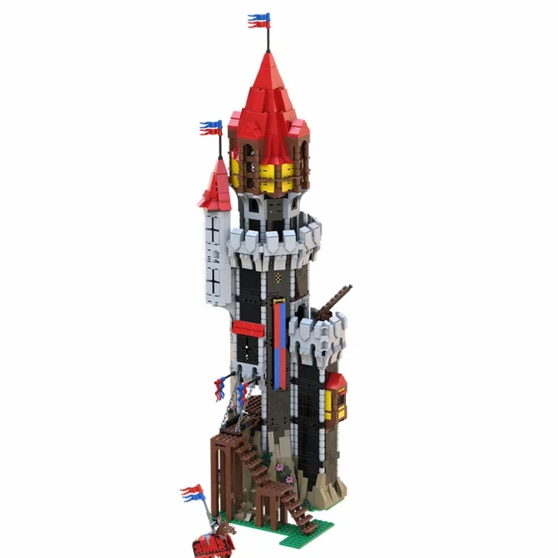 Bloques de construcción MOC Castillo Caballeros Negros Torre redonda Modular vista a la calle modelo DIY montaje ladrillos juguetes para niños regalos de navidad