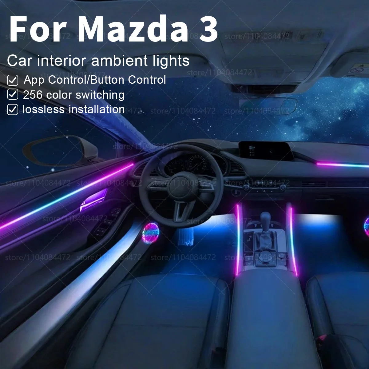 For Mazda 3 BL/BP 22in1 RGB Car Interior Acrylic Car Ambient Lights RGB Hidden Acrylic Strip Decoration Atmosphere Accessories