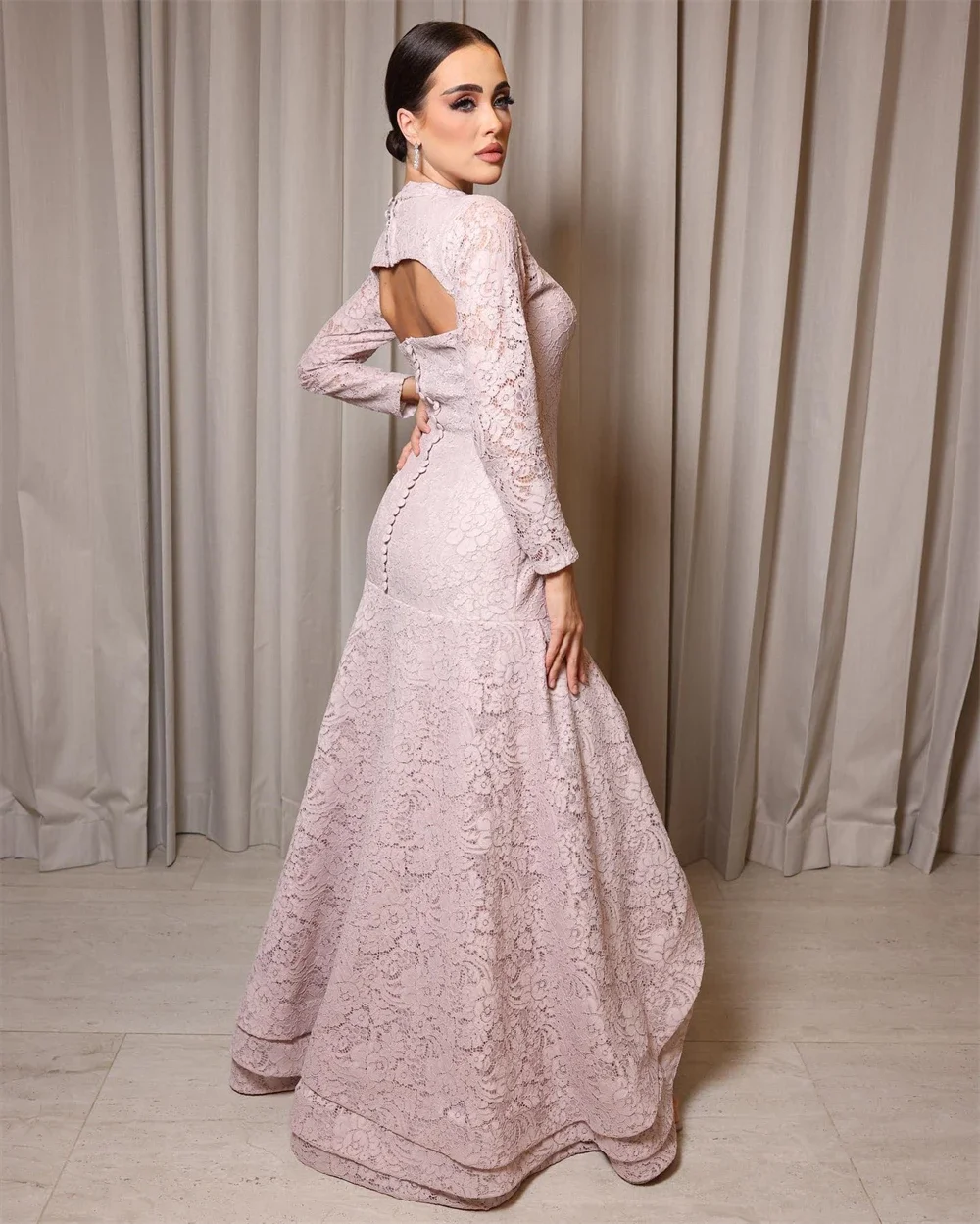 Customized Evening Gown Saudi Arabia Formal Jewel A-line Hi-Lo Length Skirts Applique Bespoke Occasion Dresses Dearin Ye Prom Dr