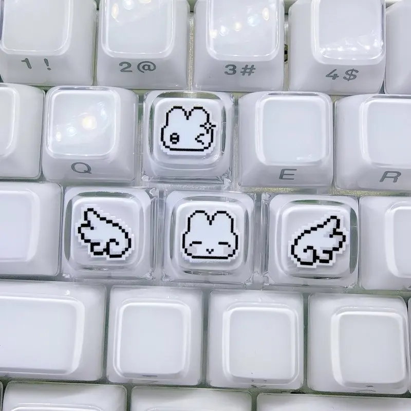 

Прозрачные светопропускающие кейкапы Pixel Rabbit с подсветкой, для механических игровых клавиатур Cherry Cross Shaft, с блестками, для самостоятельной сборки
