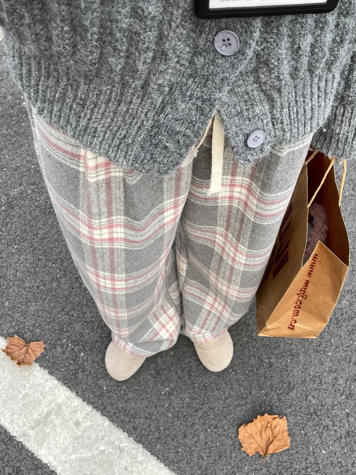 فضفاض الصوف بنطال ذو قصة أرجل واسعة عالية الخصر مستقيم قطع منقوشة كسول Sle الخريف الشتاء المرأة بناطيل كاجوال العلامة التجارية الصينية #3