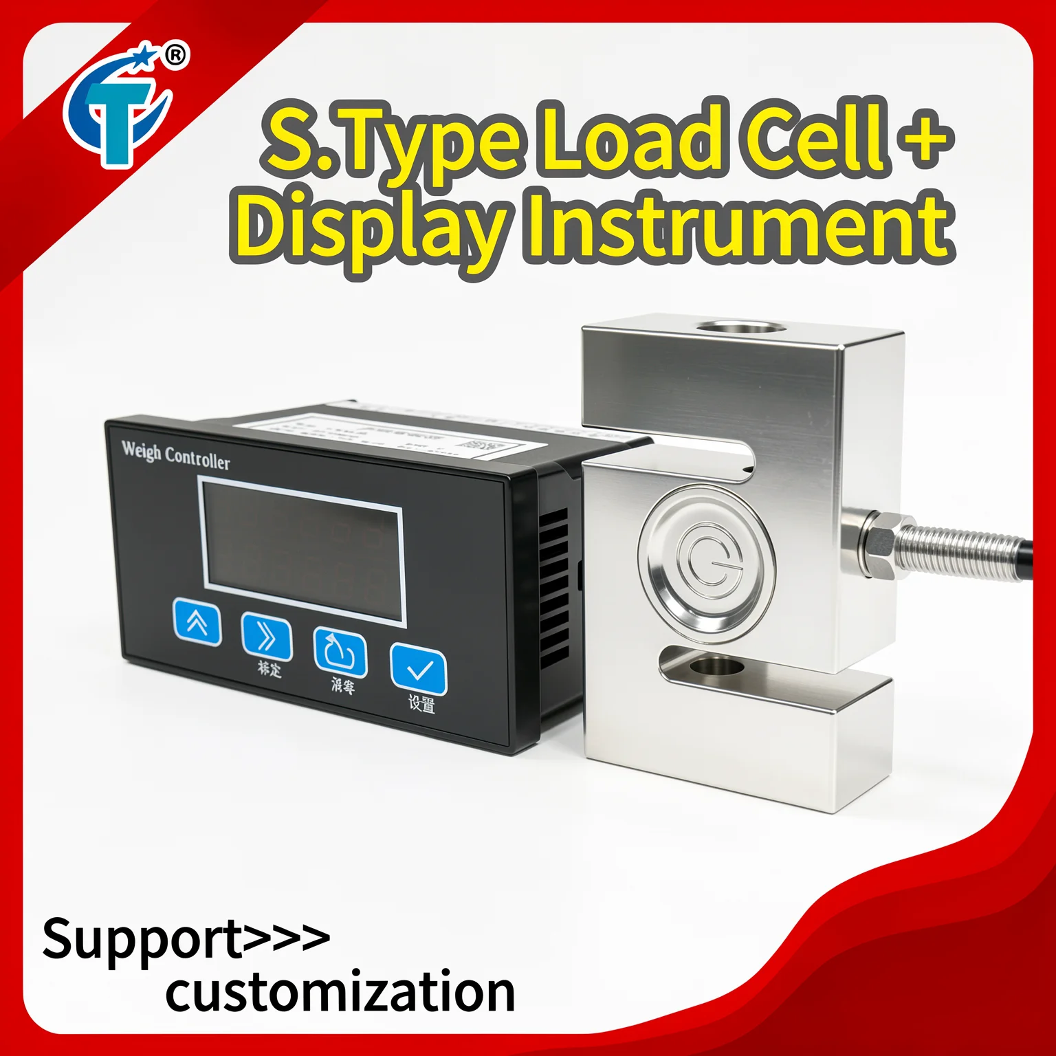 S-Type Load Cell Weighing Indicator, 110-220VAC High Precision Digital Display Meter with Upper & Lower Limit Alarm Relay Output