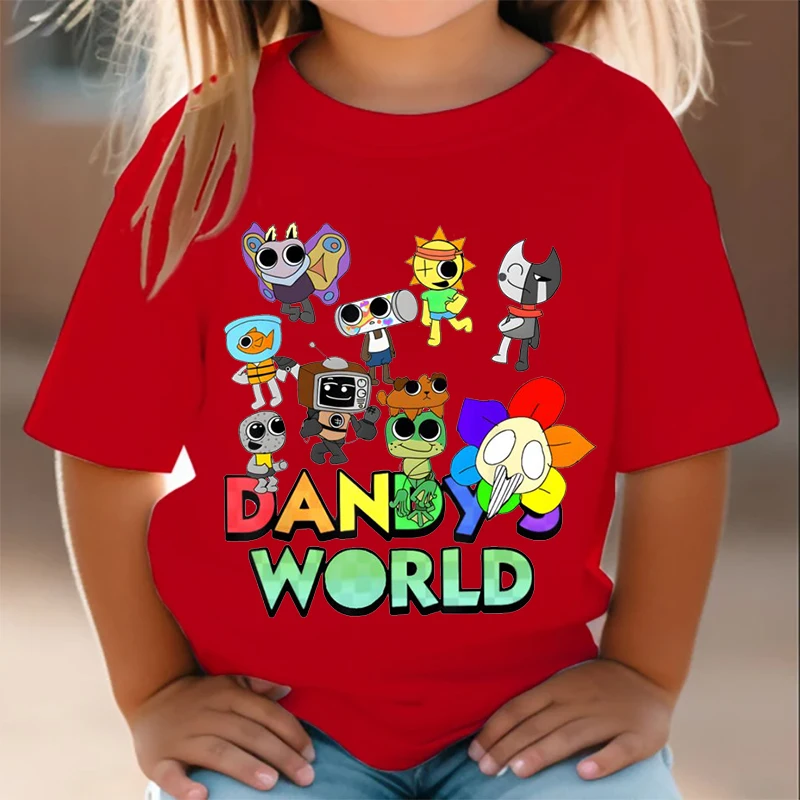 Anime Dandy's World Kids T-shirt Summer Funny Dandys World Game Short Sleeve Tops Tees Boys Girls Fashion Cartoon Casual Tshirt