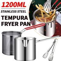 1200ML Tempura Fryer Pan with Strainer Basket Portable Cooking Pot 304 Stainless Steel for French Fries Chicken Fry