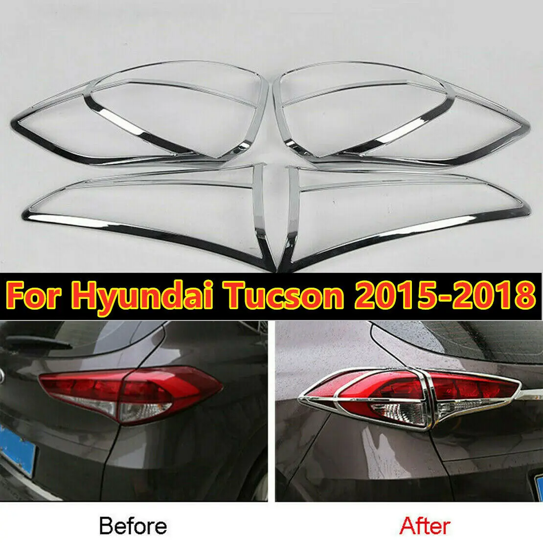 

4pcs ABS Chrome Rear Tail Lamp Light Cover Trim Rear Lighting Decorative Strip Frame For Hyundai Tucson 2015-2018