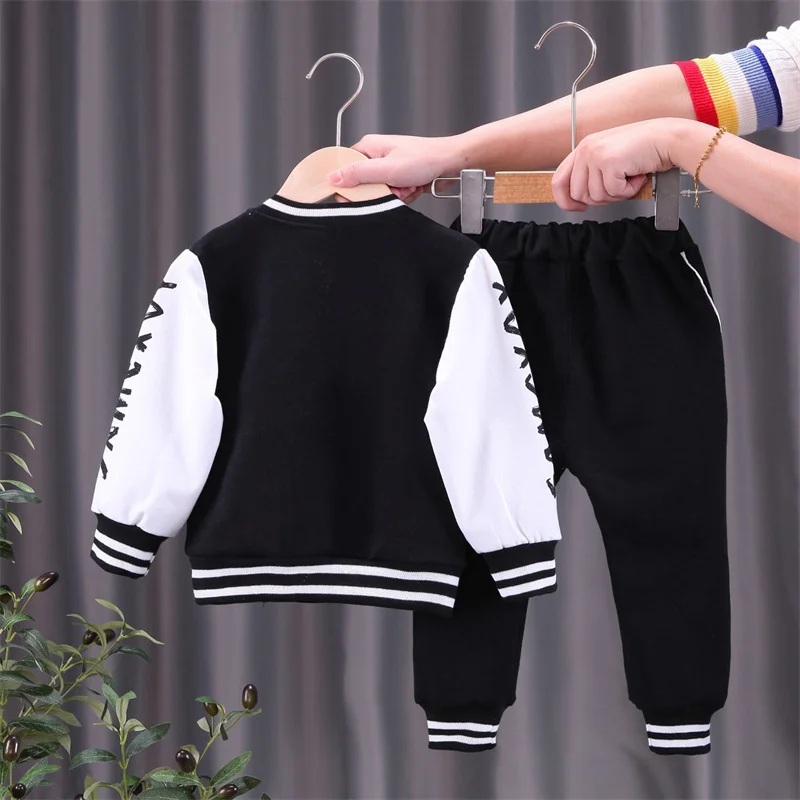 Kids Boys Girls Baseball Uniform Coats+Pants 2-Piece Clothing Set Autumn Gray Tracksuit Outfit Children Clothes Suit 1-4 Years