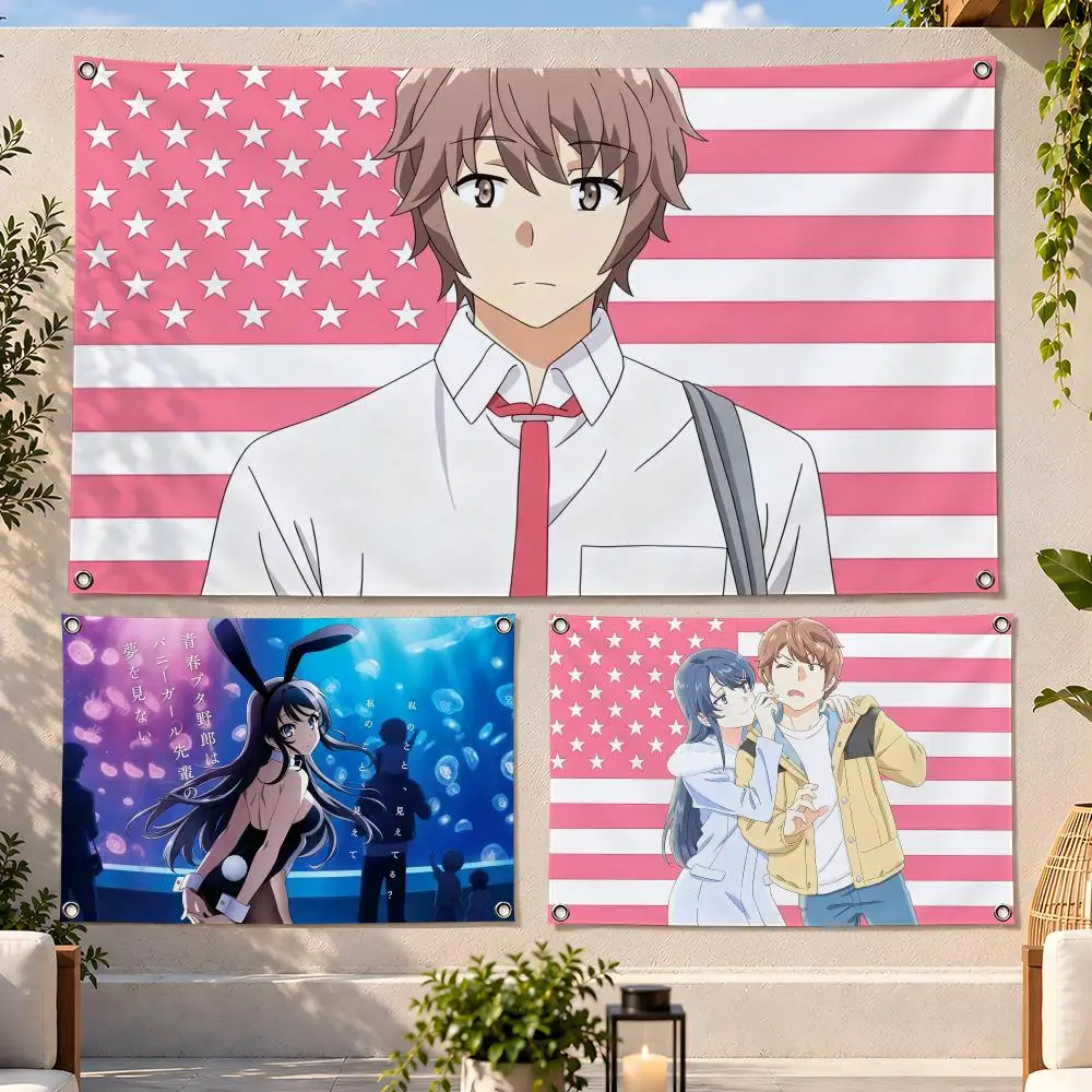 Anime Romance Bunny Girl Senpai Flags Fan Flag Banner Wall Hanging Outdoor Yard Camping Dorm Garage Party Home Decor Gift
