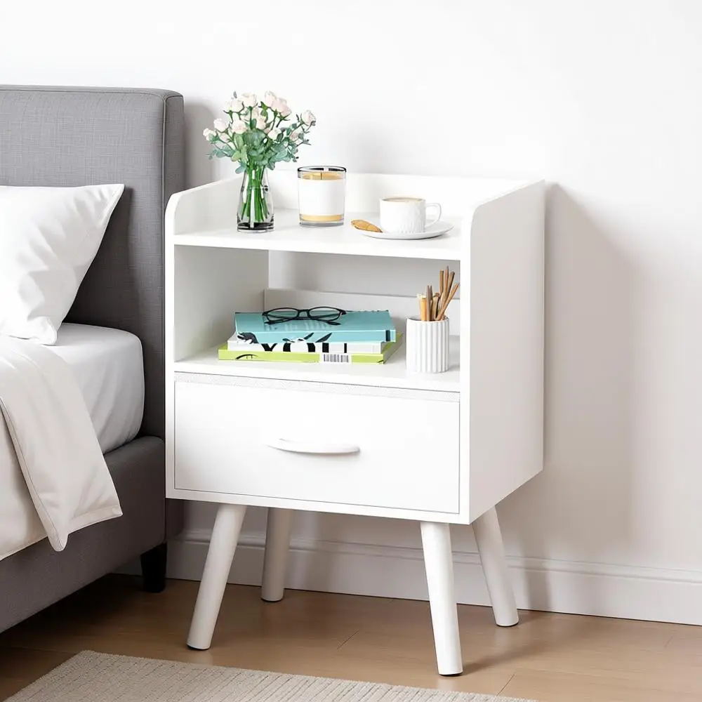 

Nightstand with Bede Tables, Century Nightstands with Open Storage, Wood Bede Table, Small Night Stands for Bedrooms, 2-Tier Nig