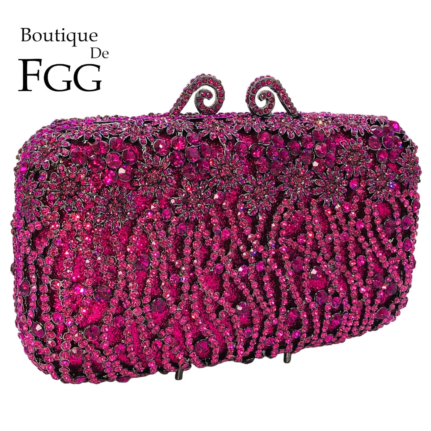 

Boutique De FGG Sparkly Magenta Rhinestone Clutch Purses for Women Dressy, Formal Evening Clutch Bags, Bridal Flower Clutch Bag