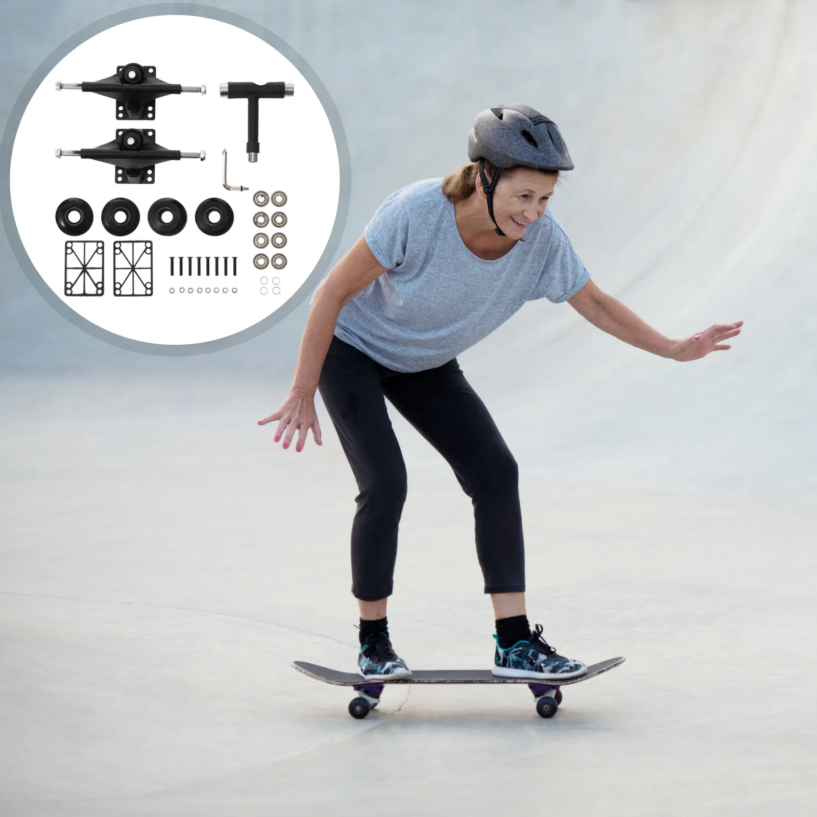 

1Set Skateboard Accessories Combination Double Tilt Skateboard Bridge Kit Bracket Bearings Wheels Replacement Set