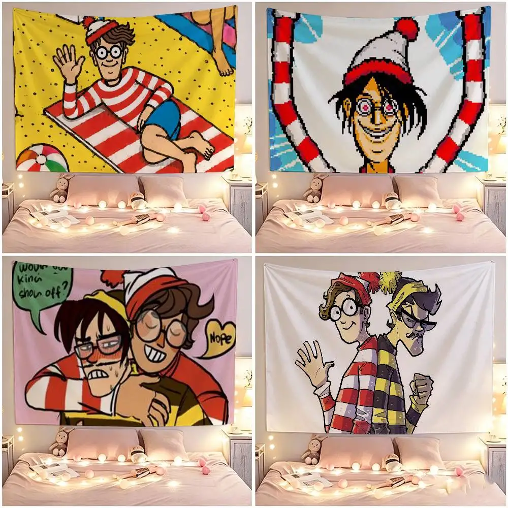 Game Wheres W-WallyS Waldo Flags Wall Hanging Tapestry Outdoor Garage Room Decorative flag Background Blanket