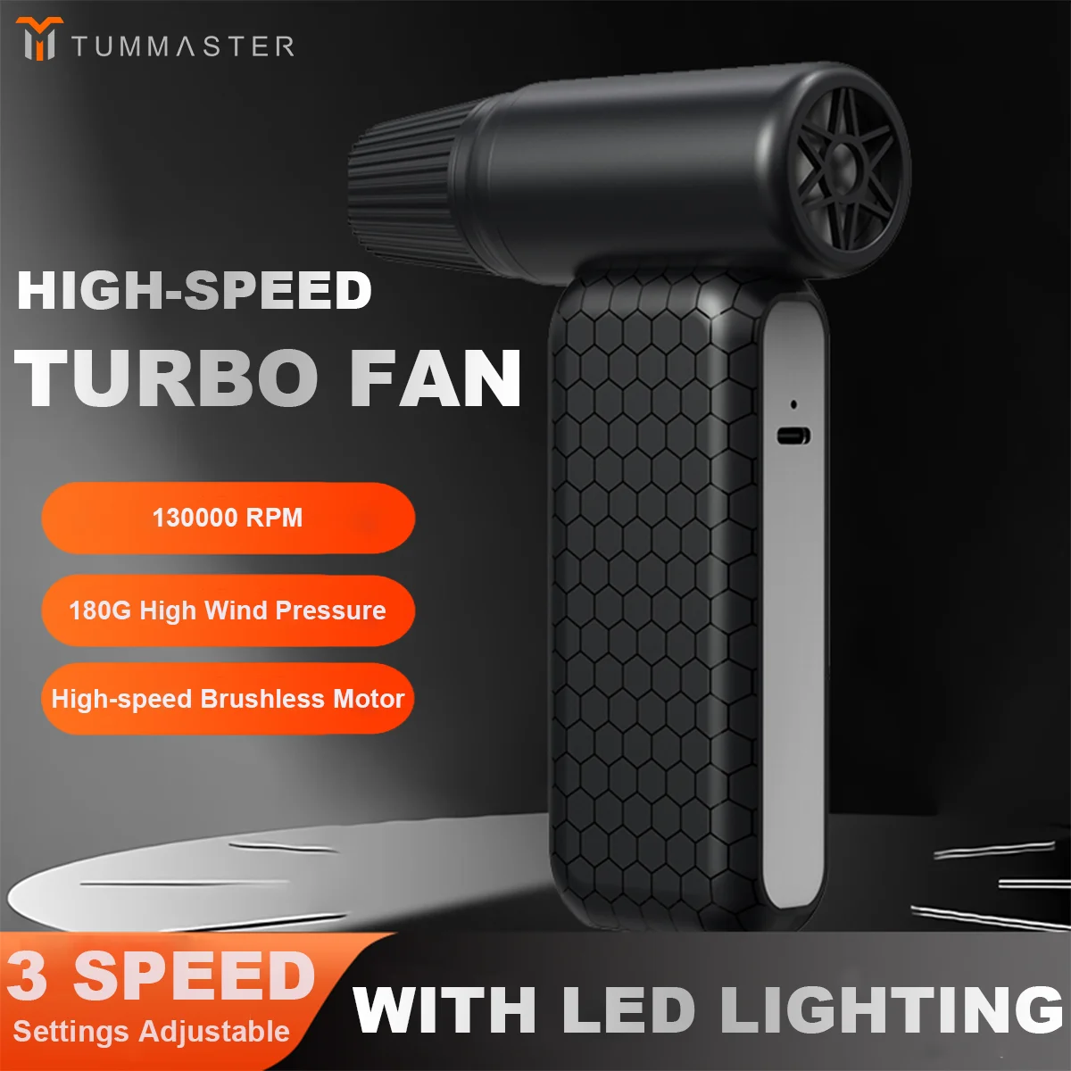 

TUMMASTER High Speed Turbo Fan with LED Lighting High Airflow Brushless Motor Handheld Computer Cleaning, Outdoor Cleaning Fan
