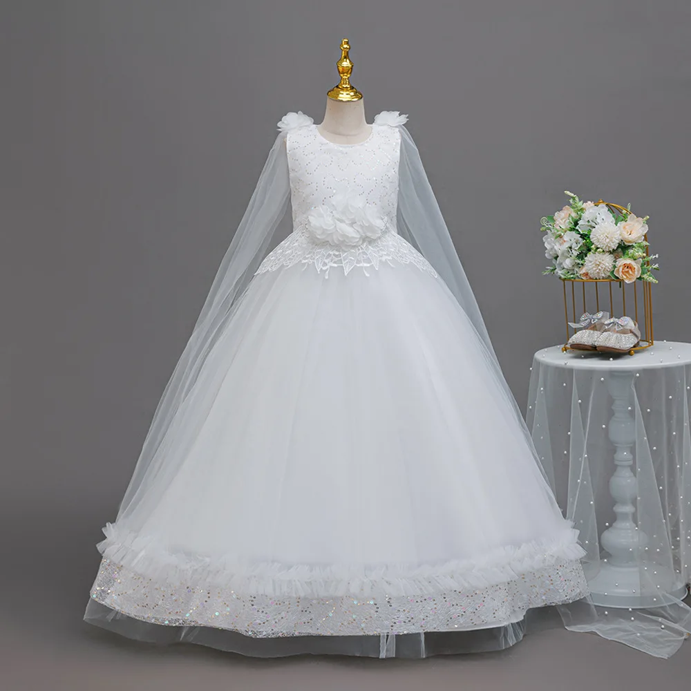 

Элегантное длинное праздничное платье для девочек, праздничные платья для девочек, белая одежда для подружек невесты, От 7 до 12 лет