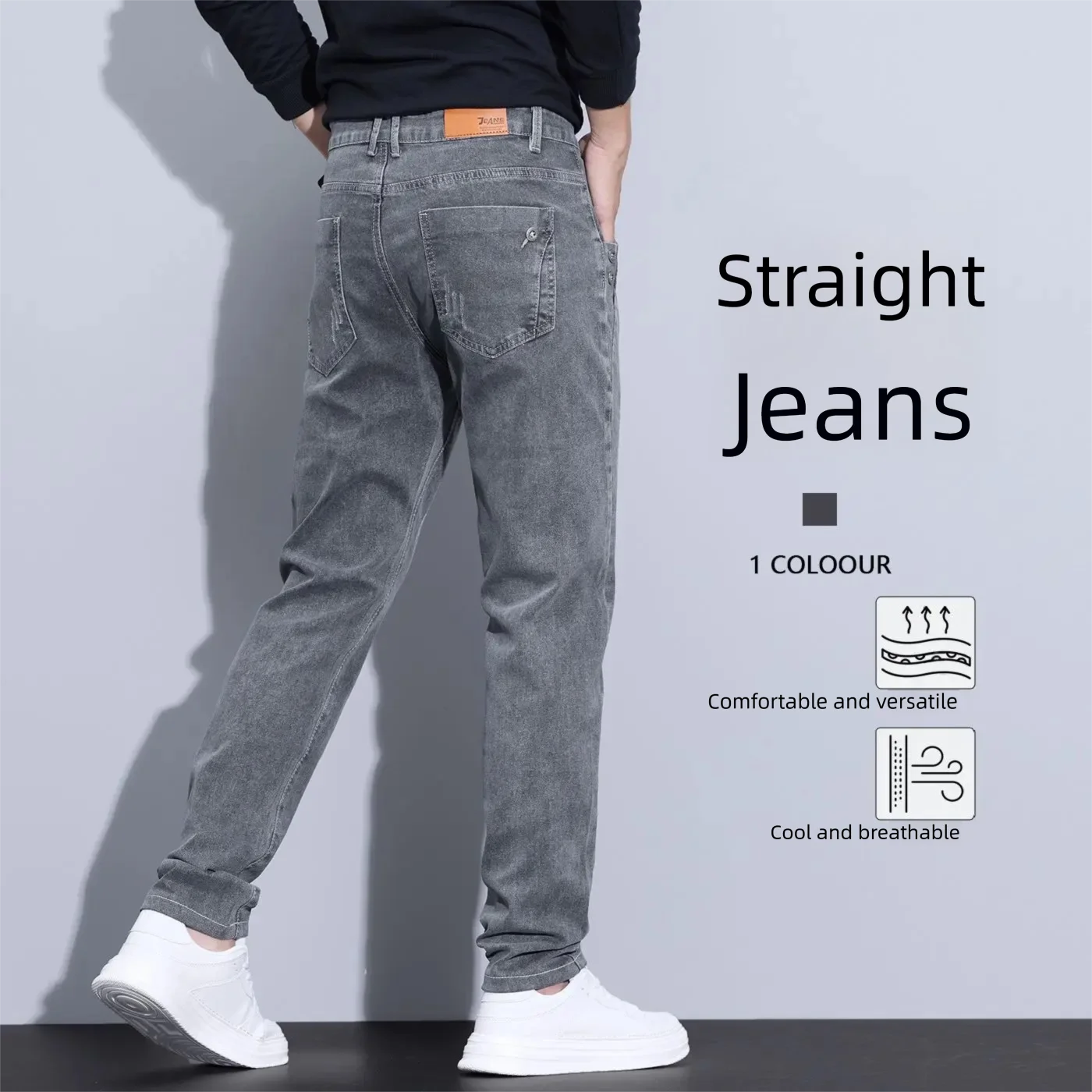 New Men's Straight Tube Micro Elastic Jeans High Quality Smoke Grey Scratch Fashion Daily Casual Pants
