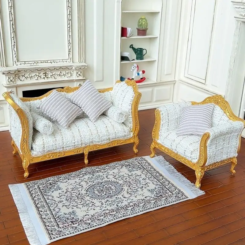 

Miniature Dollhouses Furniture Set 1/12 Scale Soft Fabric Living Room Sofa Simple Couch for Realistic Model Displays A2UB